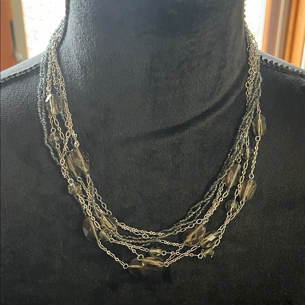 Elegant Silvertone Multi-Layer beaded Necklace